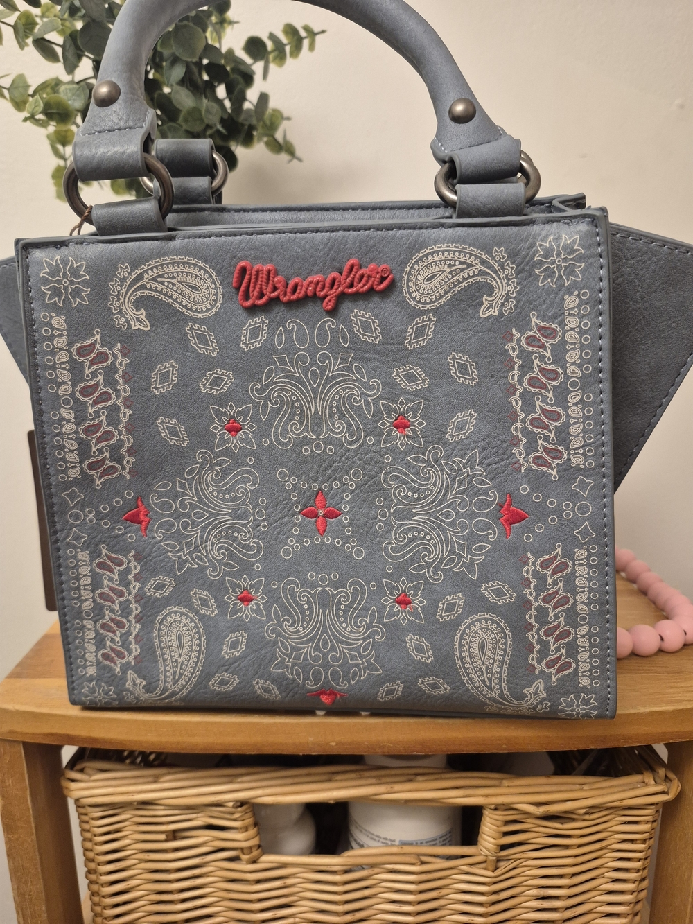 Wrangler Gray Satchel with Red Embroidered Bandana Motif